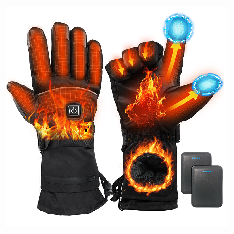 ACEWARM heated gloves heating effect showing warmth across hand and fingers with two power bank batteries