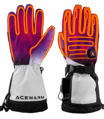ACEWARM heated gloves heating effect showing warmth spreading across palm, fingers and back of hand