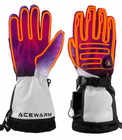 ACEWARM heated gloves heating effect showing warmth spreading across palm, fingers and back of hand