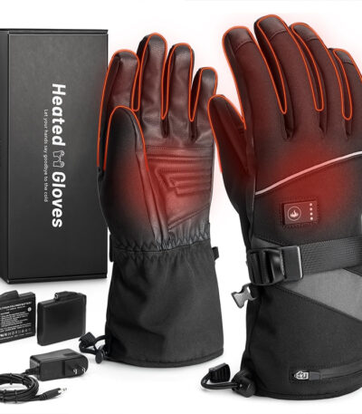 ACEWARM leather heated gloves with gift box, 6400mAh battery and power adapter