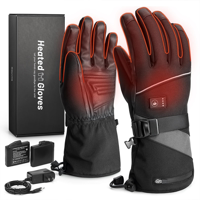 ACEWARM leather heated gloves with gift box, 6400mAh battery and power adapter
