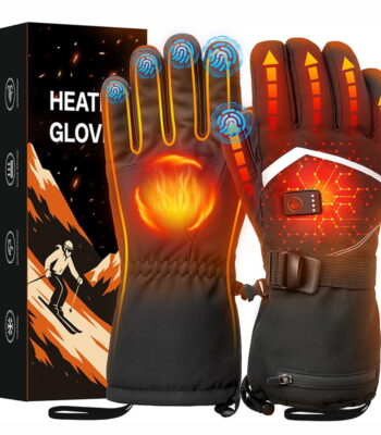 ACEWARM heated gloves with retail packaging box, showing heating effect and touchscreen fingertips for skiing