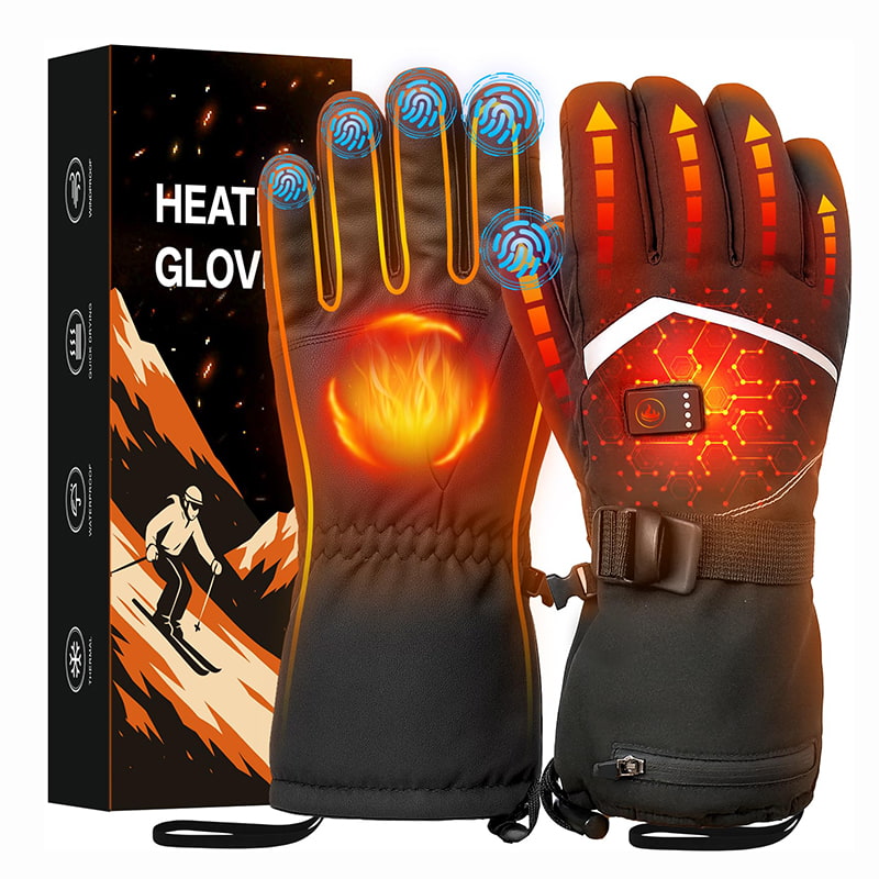ACEWARM heated gloves with retail packaging box, showing heating effect and touchscreen fingertips for skiing