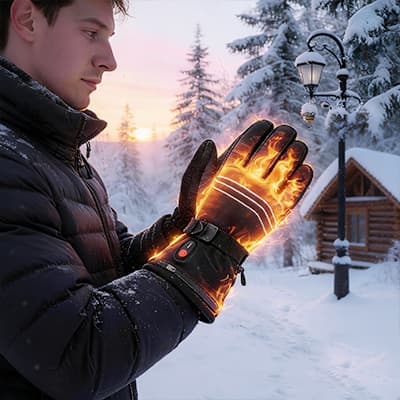 ACEWARM heated gloves for winter outdoor use, flame heat effect demonstration