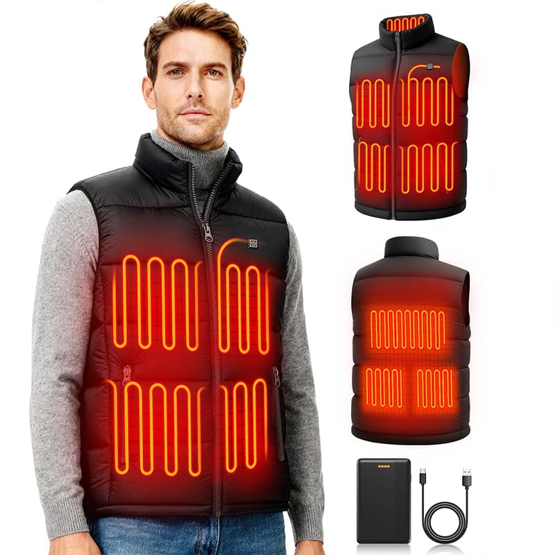 ACEWARM heated vest heating effect across front and back zones with rechargeable battery pack included