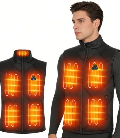ACEWARM men's heated vest heating effect across collar and four front heating zones