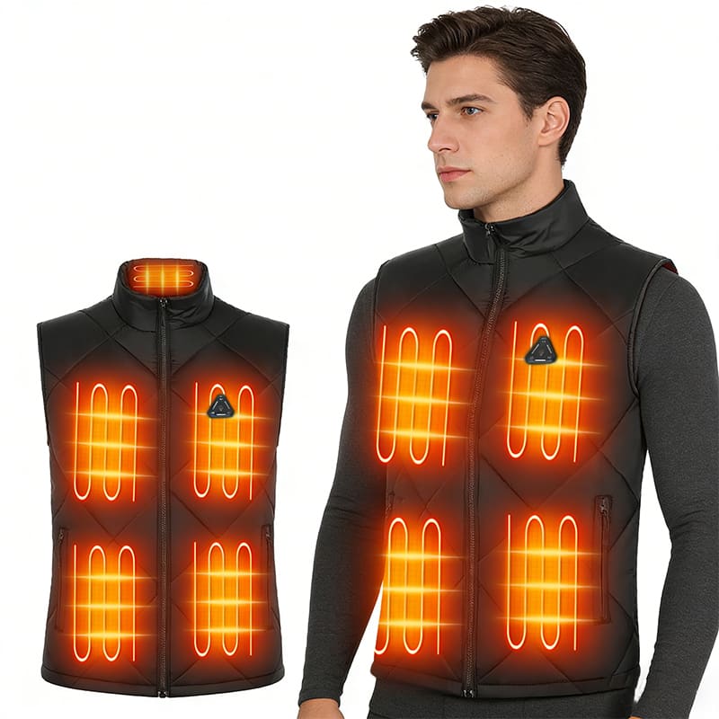 ACEWARM men's heated vest heating effect across collar and four front heating zones