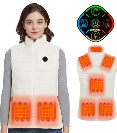 White ACEWARM heated vest with rechargeable heating system