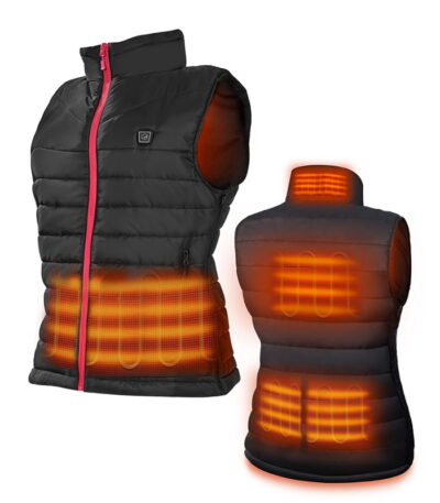 ACEWARM women's heated vest heating effect showing warmth across collar, back and abdomen zones