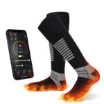 App-controlled smart heated socks AW-HS-4 with smartphone interface.