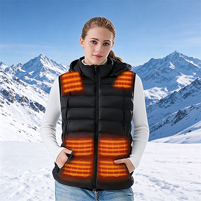 ACEWARM women's hooded heated vest with multi-zone warming elements for winter outdoor skiing wholesale