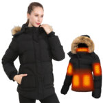 womens heated puffer jacketblack showing 6 carbon fiber heating zones